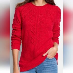 Nic+Zoe Femme Cable Knit Round Neck Sweater In Speckled Red Color Size Medium